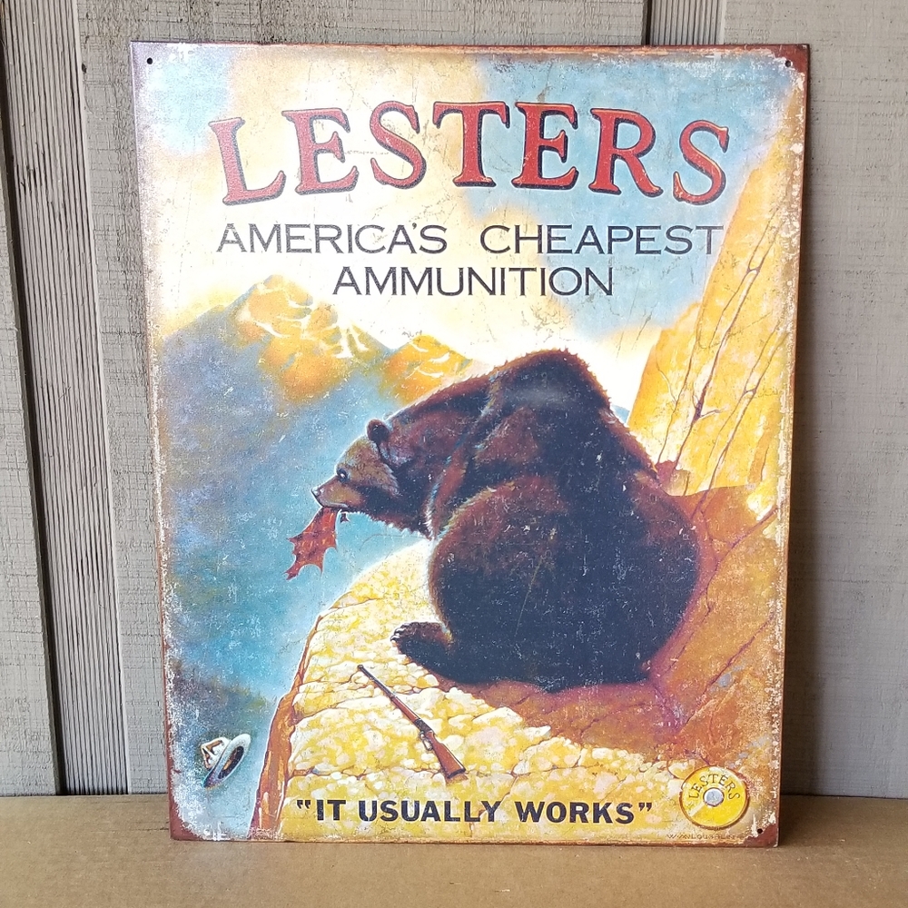 Lesters Ammunition tin sign